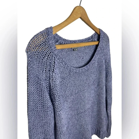 360 Sweater Wool Cotton Yak Blend Open Knit Pullover Block Stripe Cozy Layer - Picture 3 of 8